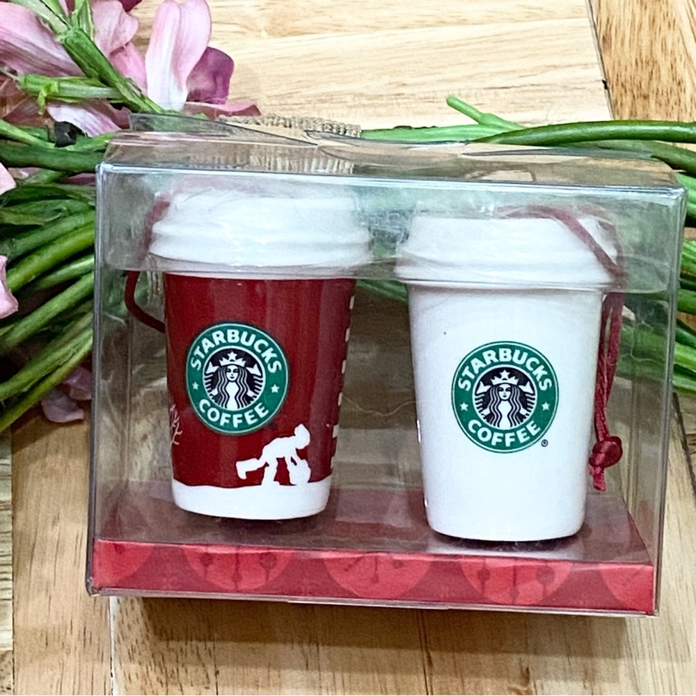 STARBUCKS Miniature Ceramic Holiday Ornament Set